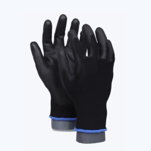 U51-BK//13G Polyester Glove with Polyurethane Coated Flat Grip on Palm & Fingers