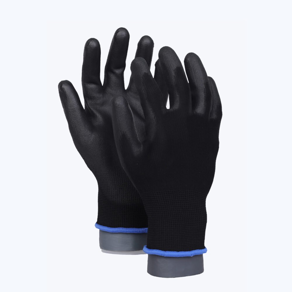 U51-BK//13G Polyester Glove with Polyurethane Coated Flat Grip on Palm & Fingers