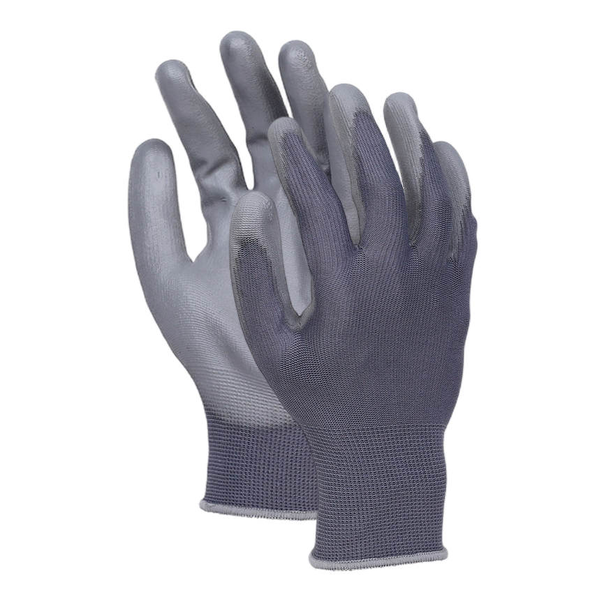 U51-GY//13G Polyester Glove with Polyurethane Coated Flat Grip on Palm & Fingers