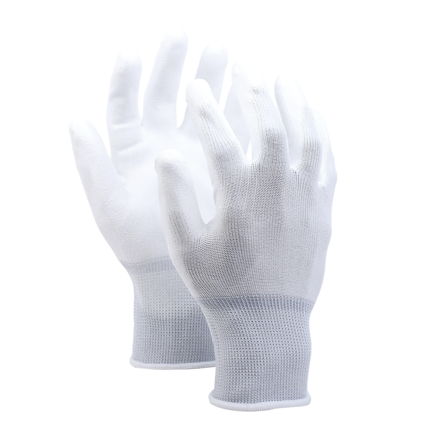 U51-WT//13G Polyester Glove with Polyurethane Coated Flat Grip on Palm & Fingers
