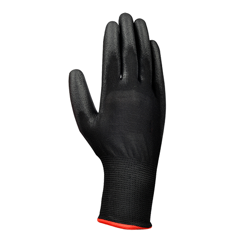U51-BK//13G Polyester Glove with Polyurethane Coated Flat Grip on Palm & Fingers