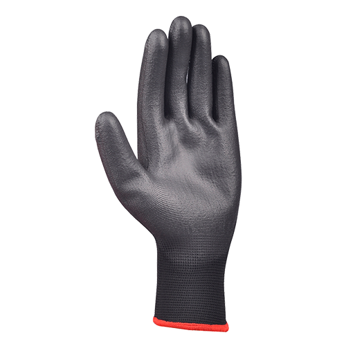 U51-BK//13G Polyester Glove with Polyurethane Coated Flat Grip on Palm & Fingers