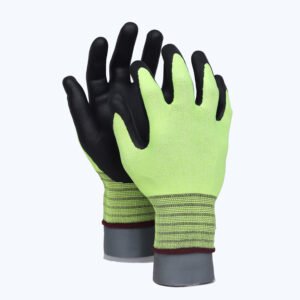 BF11-Hi-vis Yellow// 15G Nylon&Spandex Glove with Nitrile Coated MicroFoam Grip on Palm & Fingers