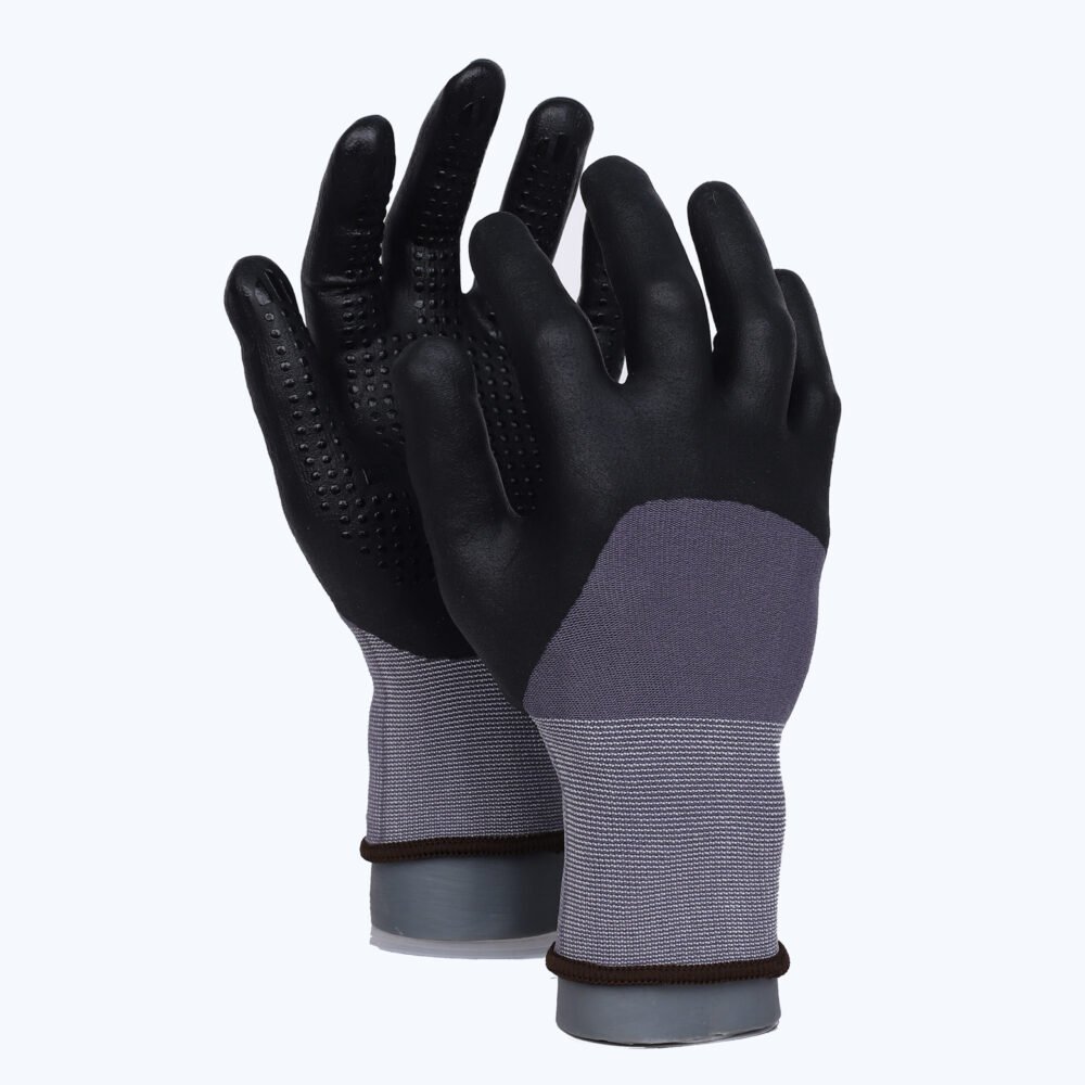 BF13-Dots// 15G Nylon&Spandex Glove with Nitrile Coated MicroFoam Grip on Palm, Fingers & Knuckles – with Dots on palm
