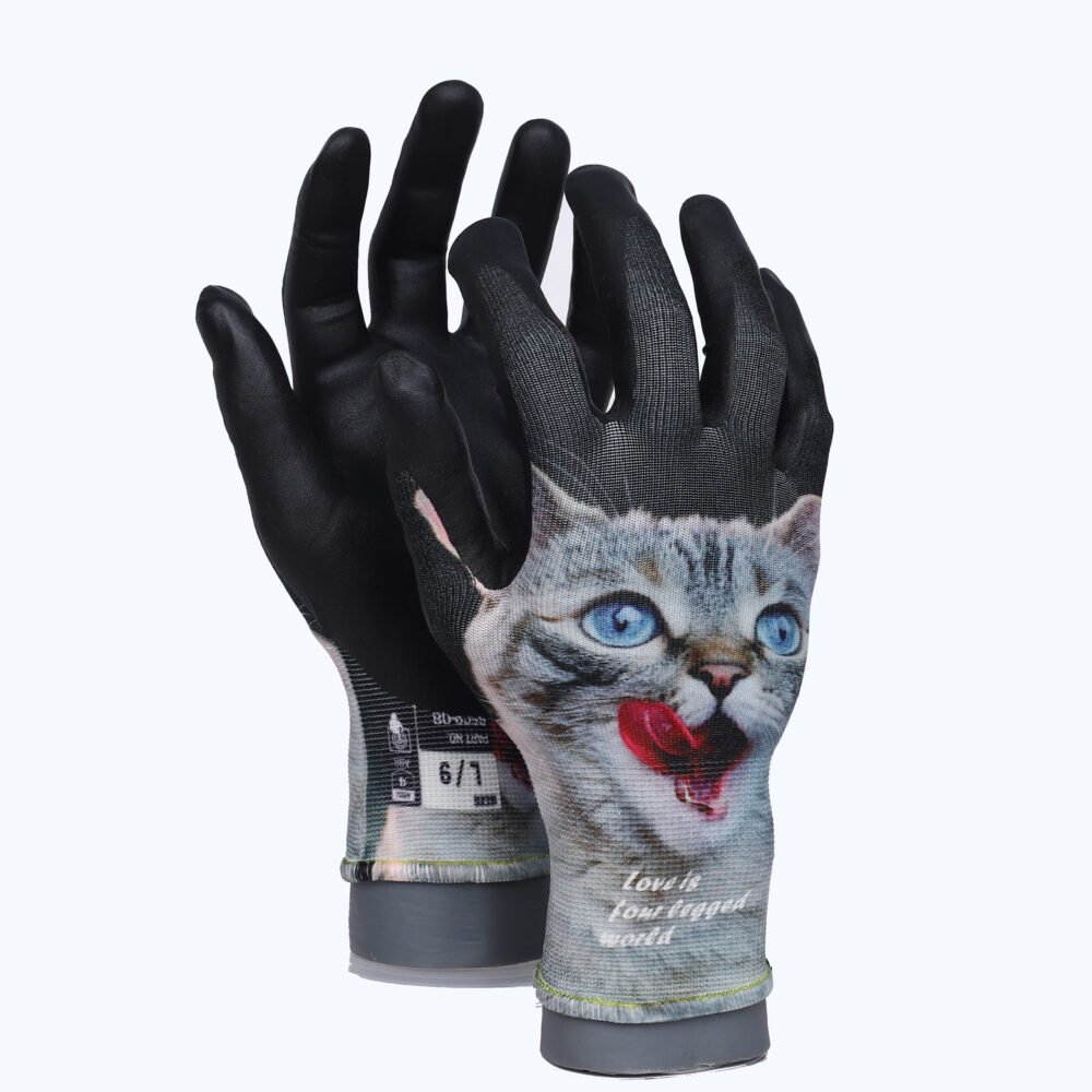 BF11-Pet Prints // 13G Polyester Glove with Nitrile Coated MicroFoam Grip on Palm & Fingers