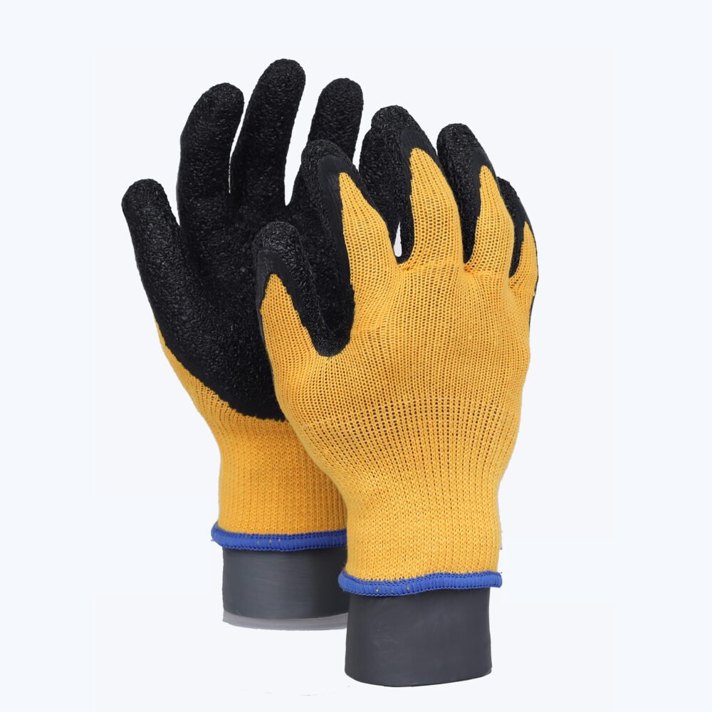 LK11-GLD/B//10G Polyester Glove with Latex Coated Crinkle Grip on Palm & Fingers
