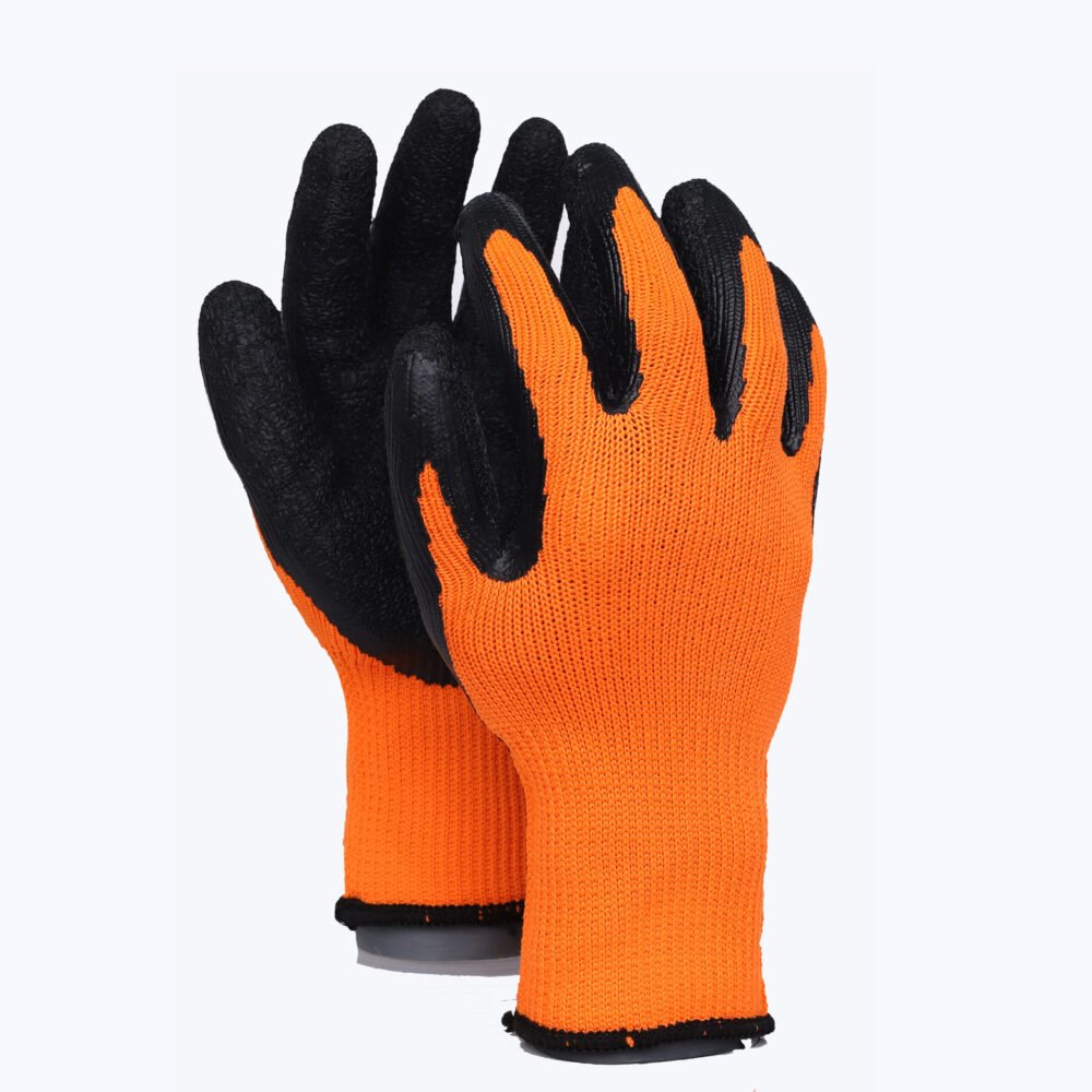 LK41-PE // 7G terry loops Polyester Glove with Latex Coated Crinkle Grip on Palm&Fingers