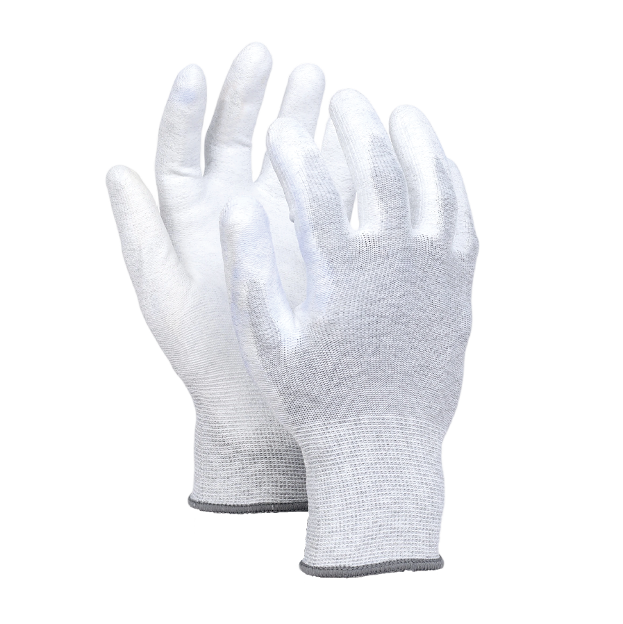 U51-ESD//13G Polyester&Carbon Glove with Polyurethane Coated Flat Grip on Palm & Fingers- ESD